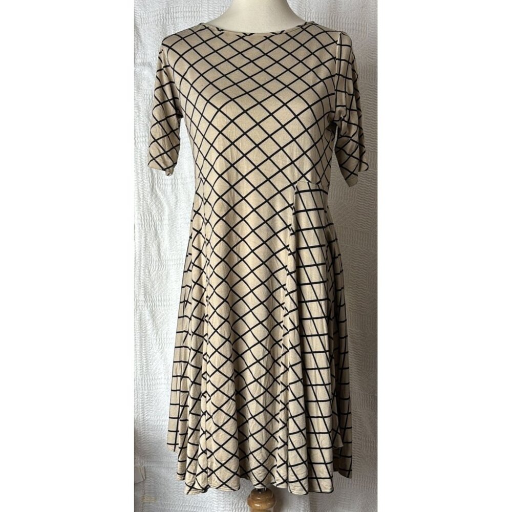 Comfy USA Lagenlook flowy dress tan black sz M Modal
